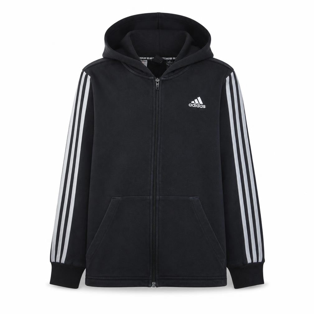 Adidas Boys Black Full Zip Hoodie 13-14 Years Regular Fit Sportswear