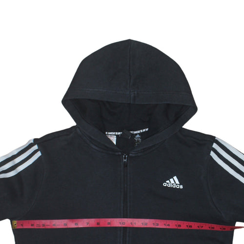 Adidas Boys Black Full Zip Hoodie 13-14 Years Regular Fit Sportswear