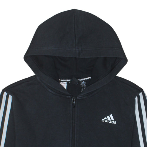 Adidas Boys Black Full Zip Hoodie 13-14 Years Regular Fit Sportswear