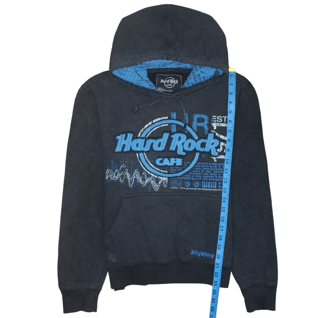 Hard Rock Cafe Men's Black Medium Pullover Hoodie Singapore Design