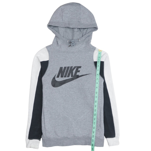 Nike Women Grey Colourblock Hoodie XS Drawstring Hooded Pullover