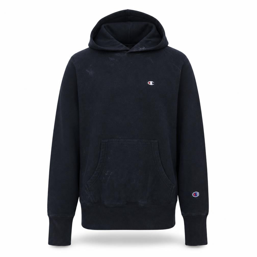Front view of Champion Men's Black Medium Pullover Hoodie Reverse Weave Logo