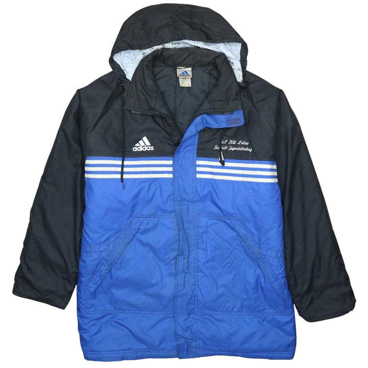 Adidas Men's Blue Black XL Football Parka Jacket Hooded Windproof
