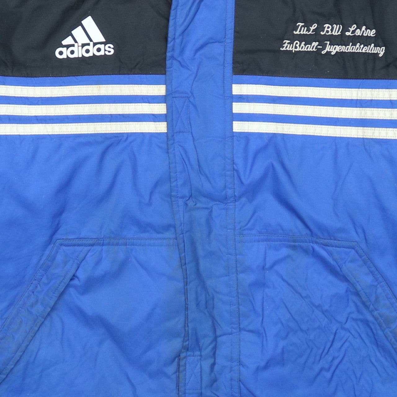 Adidas Men's Blue Black XL Football Parka Jacket Hooded Windproof