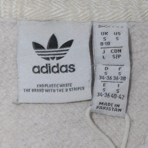 Adidas Women Beige Small Pullover Hoodie Cotton Blend Casual