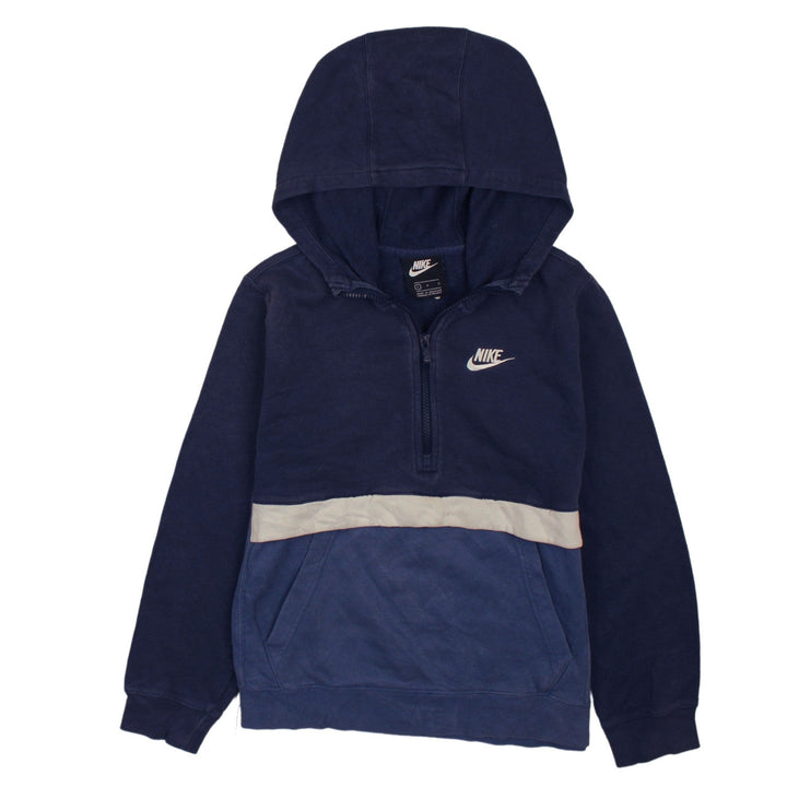 Nike Boys Blue Colourblock Fleece 1/4 Zip Hoodie Size L