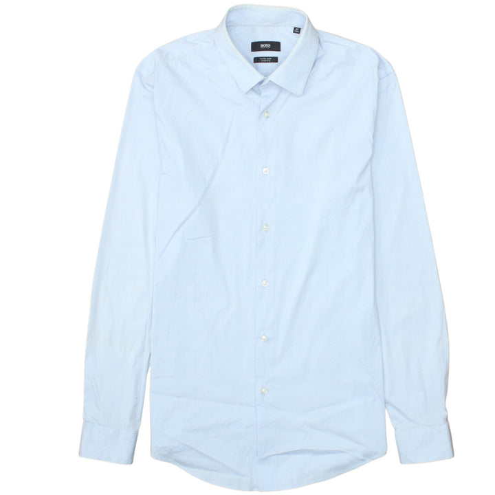 Hugo Boss Mens Blue Extra Slim Fit Stretch Button-Up Shirt 15.5in