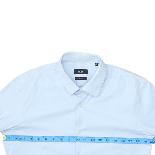 Hugo Boss Mens Blue Extra Slim Fit Stretch Button-Up Shirt 15.5in