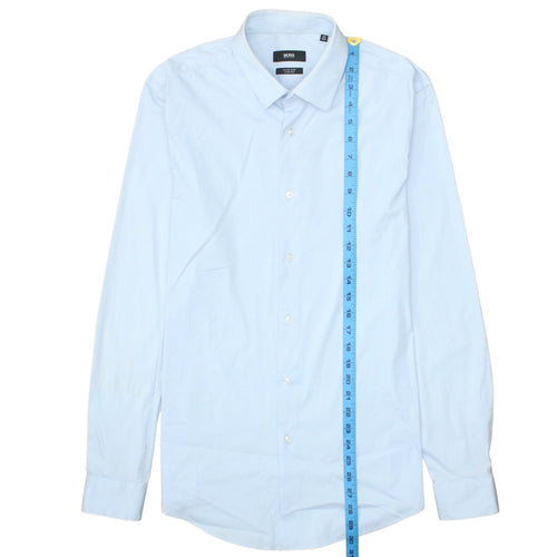 Hugo Boss Mens Blue Extra Slim Fit Stretch Button-Up Shirt 15.5in