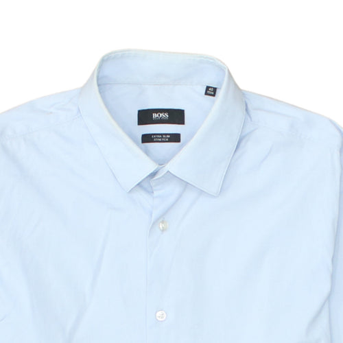 Hugo Boss Mens Blue Extra Slim Fit Stretch Button-Up Shirt 15.5in