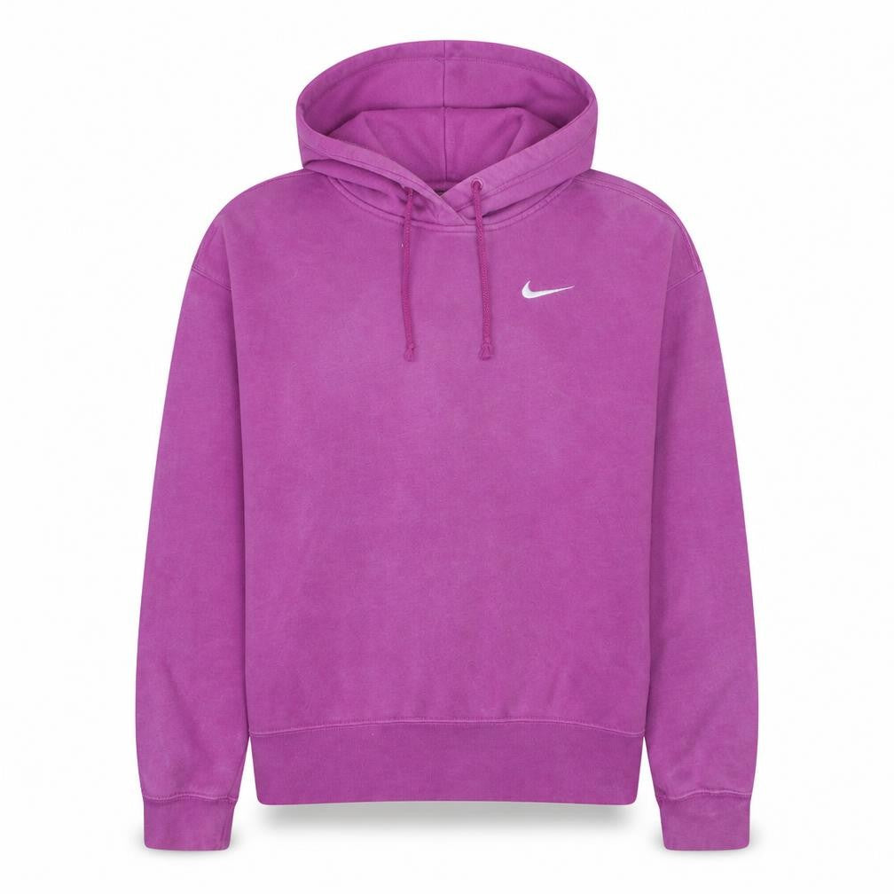 Front view of Nike women’s pink pullover hoodie medium cotton blend logo sweatshirt