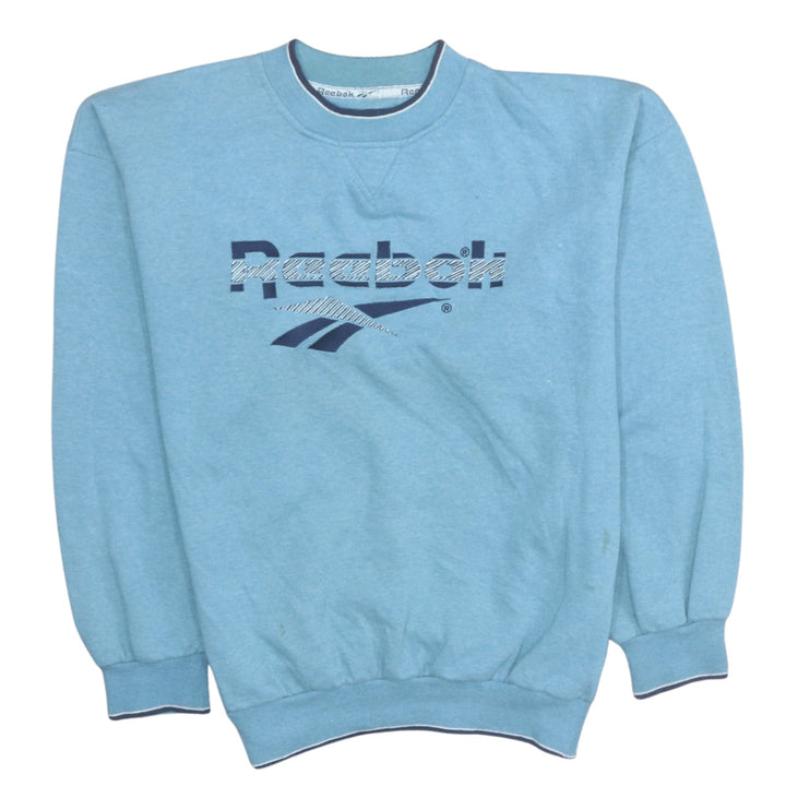 Reebok Womens Blue Logo Pullover Sweatshirt M Regular Cotton Blend
