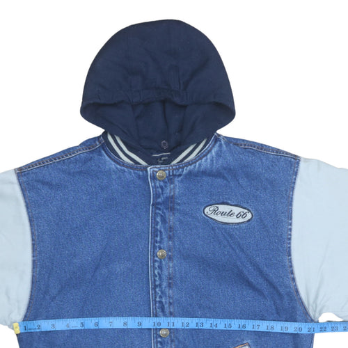 Route 66 Women's Blue Denim Varsity Jacket Size 16 Hooded Casual