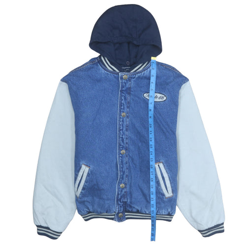 Route 66 Women's Blue Denim Varsity Jacket Size 16 Hooded Casual
