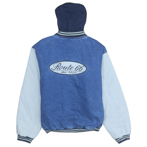 Route 66 Women's Blue Denim Varsity Jacket Size 16 Hooded Casual
