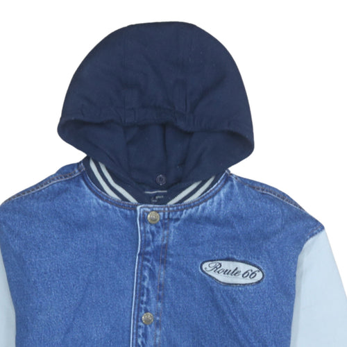 Route 66 Women's Blue Denim Varsity Jacket Size 16 Hooded Casual