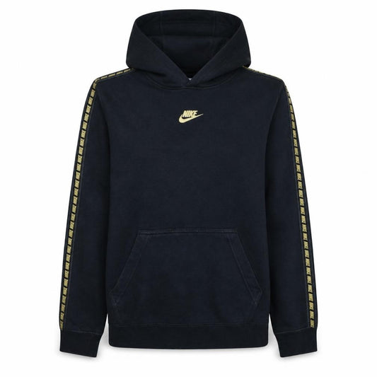Front view of Nike unisex kids black xl pullover hoodie with logo trim