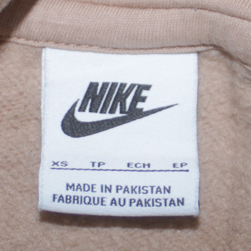 Nike Womens Beige XS Pullover Hoodie with Logo and Kangaroo Pocket