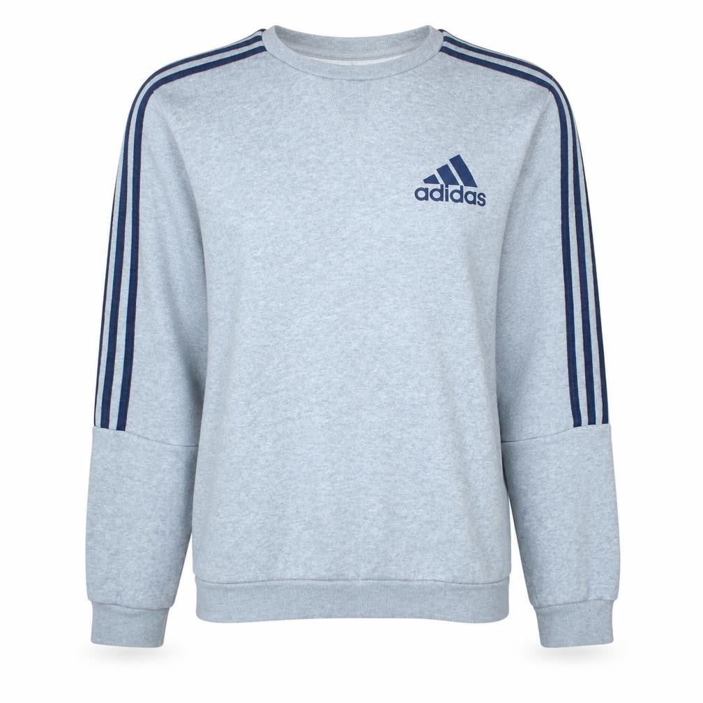 Front view of adidas Men Grey Crew Neck Pullover Sweatshirt S Regular Fit Sports Fleece