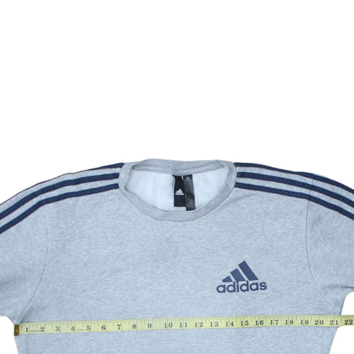 adidas Men Grey Crew Neck Pullover Sweatshirt S Regular Fit Sports Fleece
