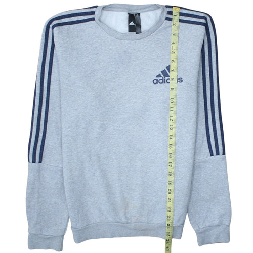 adidas Men Grey Crew Neck Pullover Sweatshirt S Regular Fit Sports Fleece