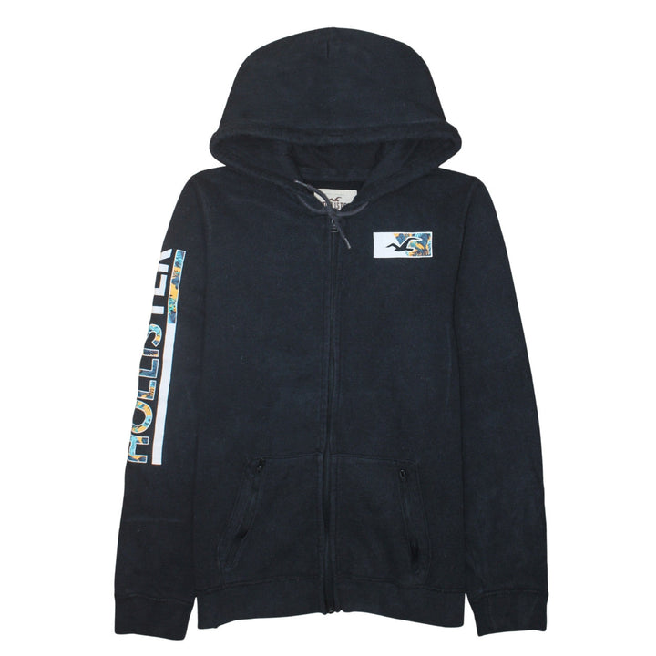 Hollister Men's Black Full Zip Hoodie L Logo Graphic Fleece