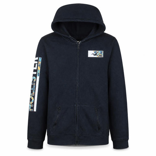 Hollister Men's Black Full Zip Hoodie L Logo Graphic Fleece