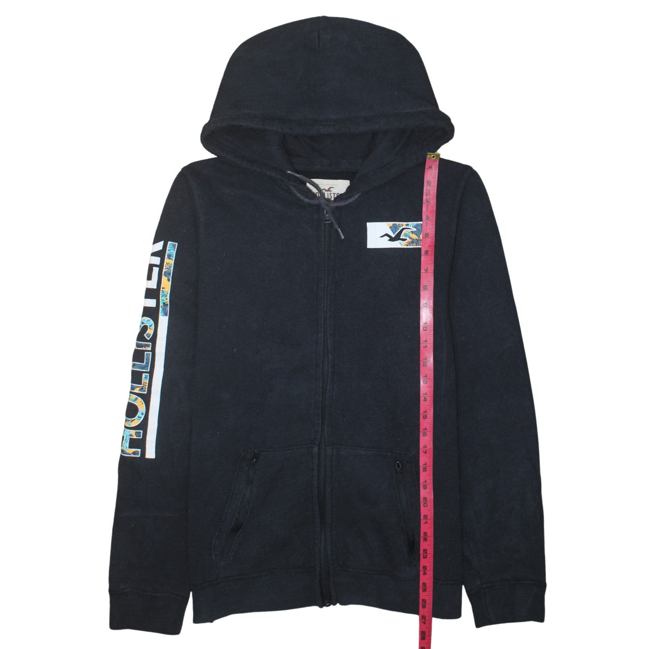 Hollister Men's Black Full Zip Hoodie L Logo Graphic Fleece