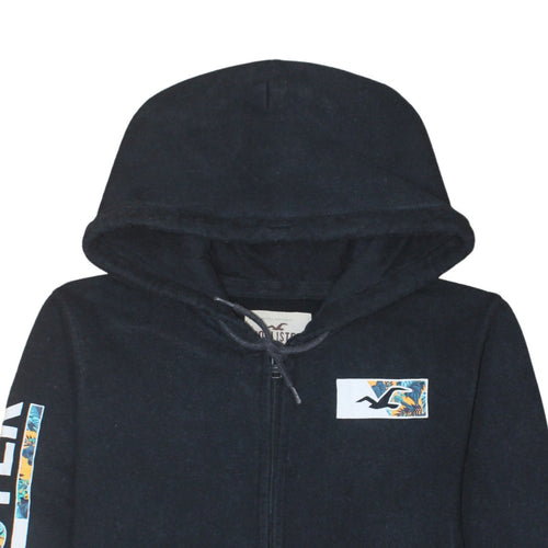 Hollister Men's Black Full Zip Hoodie L Logo Graphic Fleece