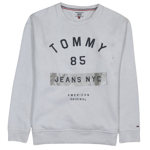 Tommy Jeans Women's White Small Cotton Pullover Sweatshirt