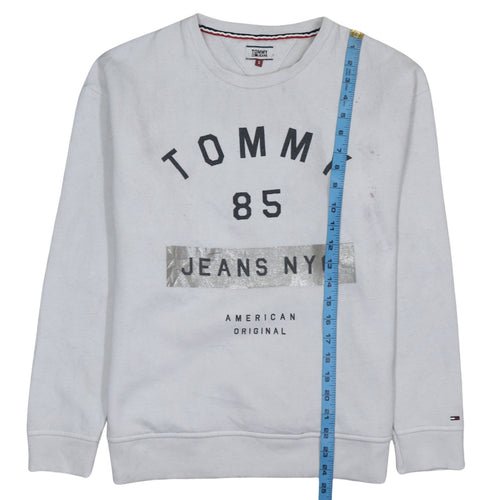 Tommy Jeans Women's White Small Cotton Pullover Sweatshirt