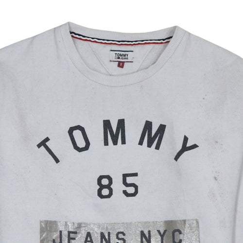 Tommy Jeans Women's White Small Cotton Pullover Sweatshirt