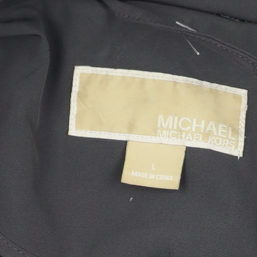 Michael Kors Women's Grey Long Zip Up Coat Size L Polyester Blend