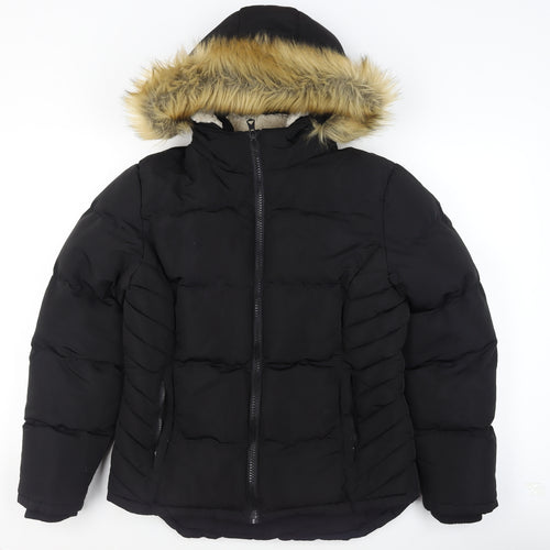 SoulCal & Co Womens Black Size 14 Puffer Hooded Winter Jacket
