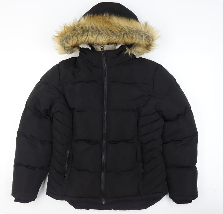 SoulCal & Co Womens Black Size 14 Puffer Hooded Winter Jacket