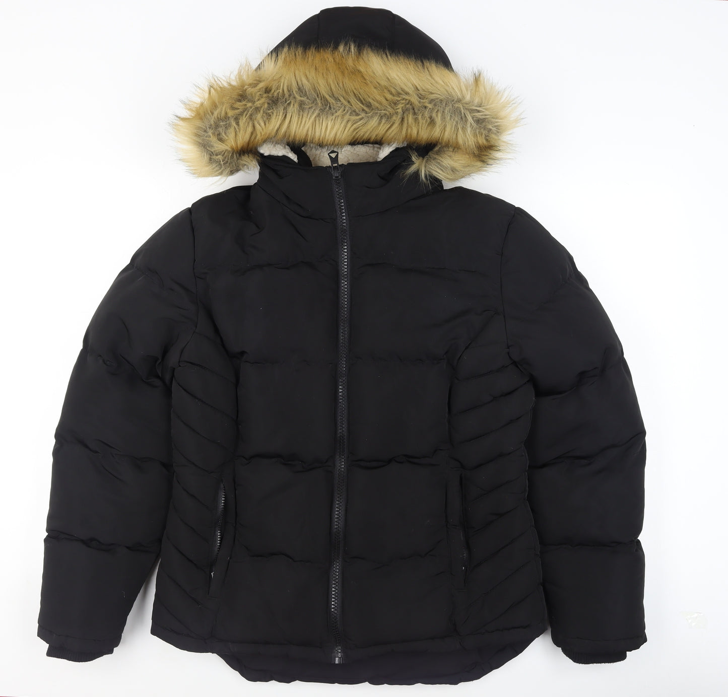 SoulCal & Co Womens Black Size 14 Puffer Hooded Winter Jacket