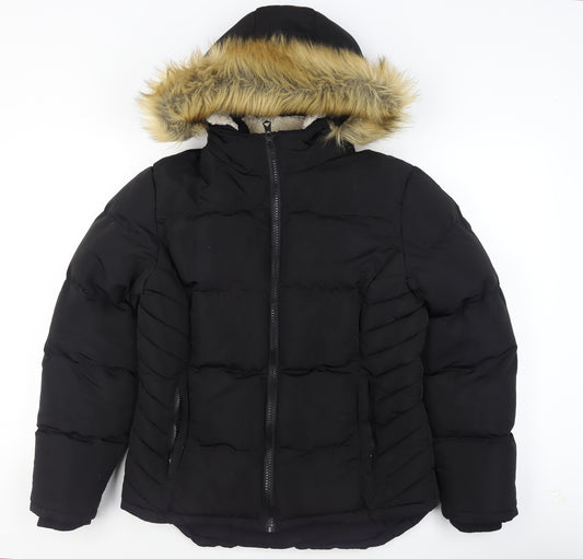 SoulCal & Co Womens Black Size 14 Puffer Hooded Winter Jacket