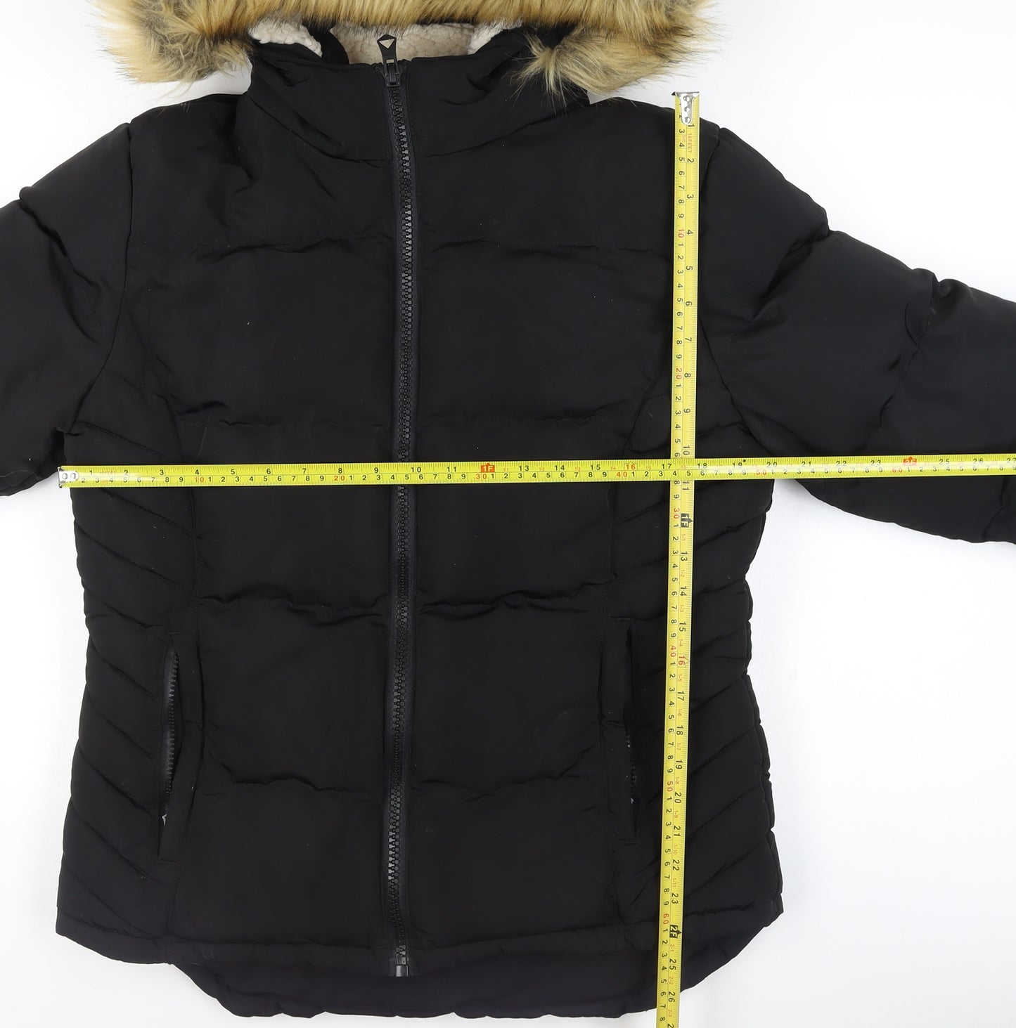 SoulCal & Co Womens Black Size 14 Puffer Hooded Winter Jacket