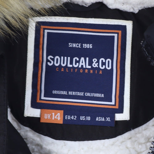 SoulCal & Co Womens Black Size 14 Puffer Hooded Winter Jacket