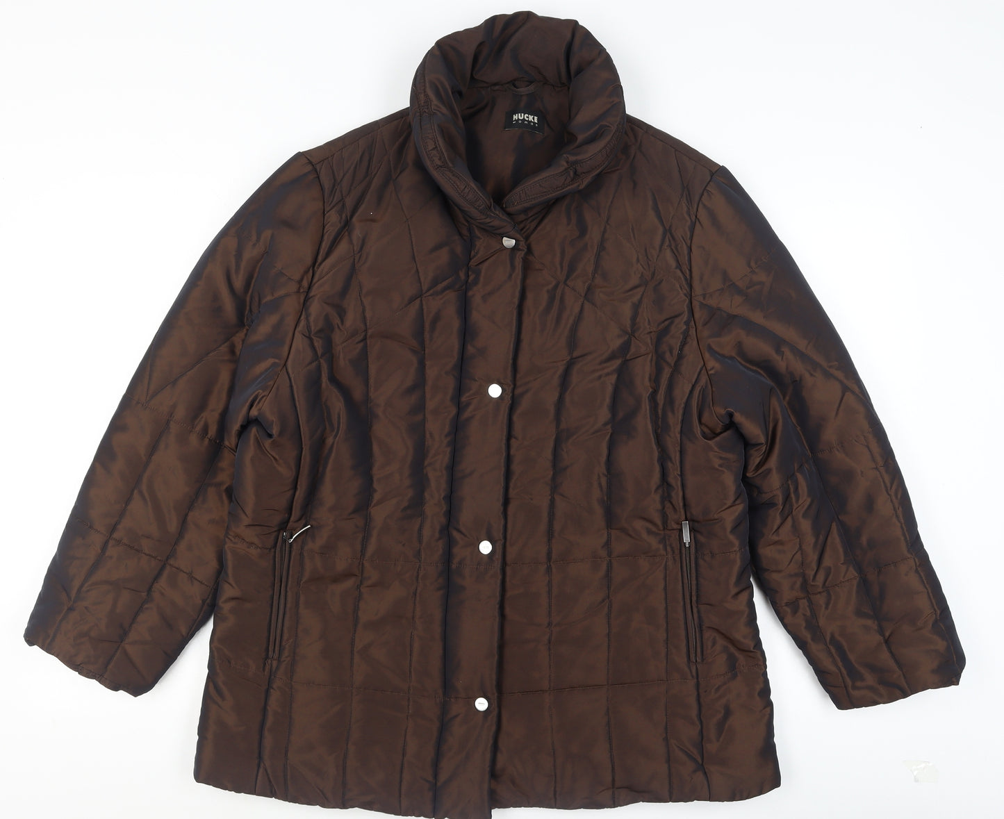 Hucke Women Brown Quilted Mid-Length Jacket Size 16