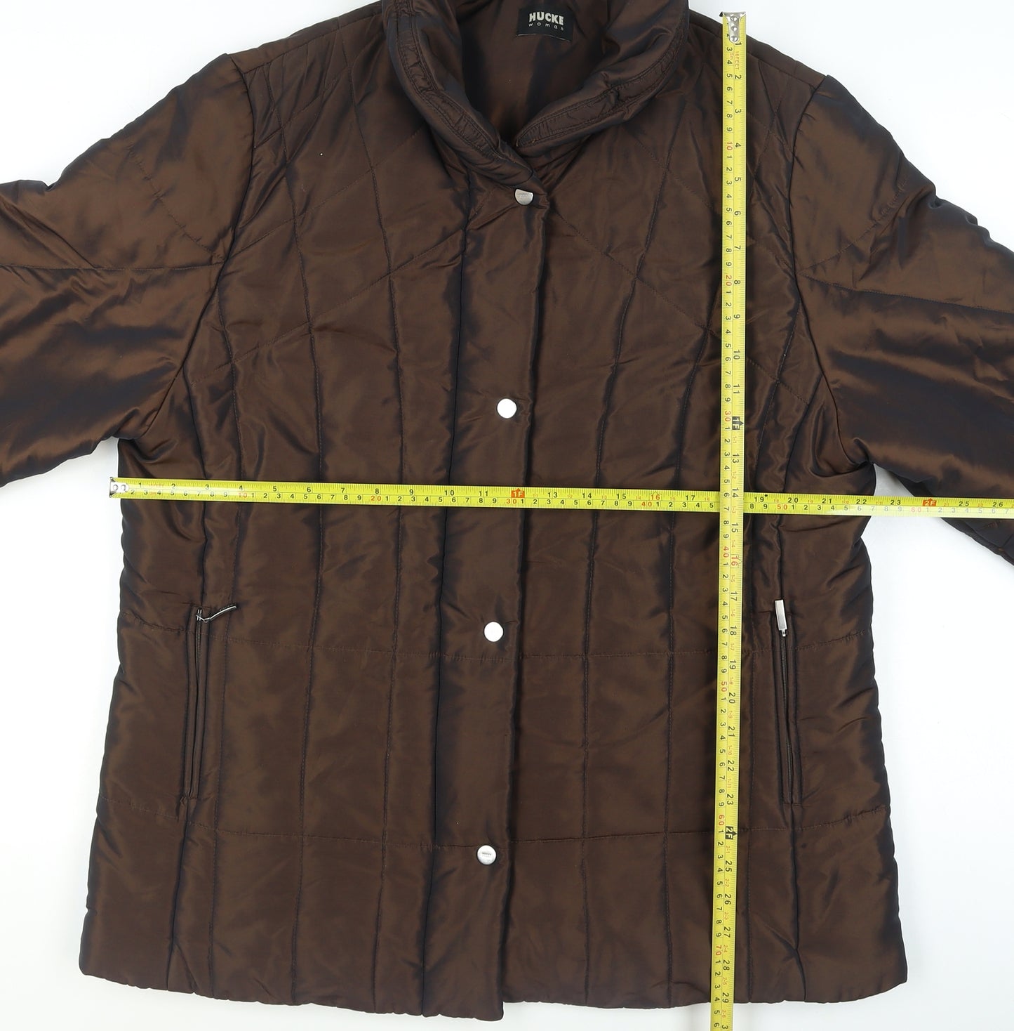 Hucke Women Brown Quilted Mid-Length Jacket Size 16