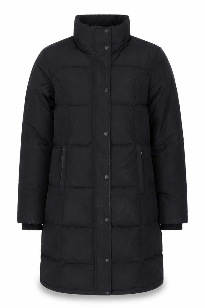 Front view of Crew Clothing Women's Black, size 8, Long Puffer Coat