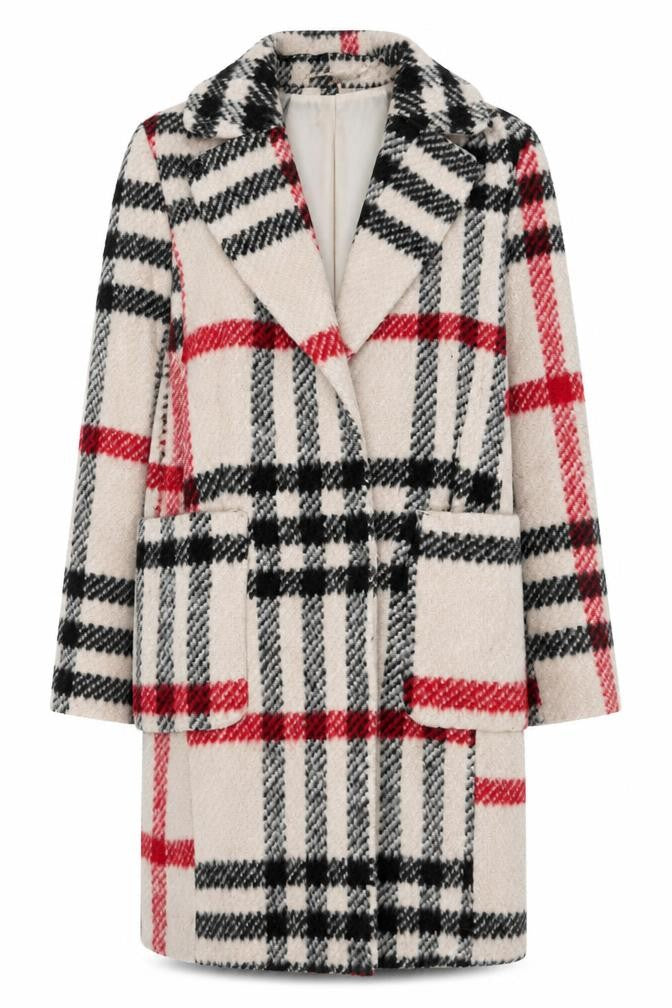 Front view of Dorothy Perkins Women Beige Check Wool Blend Mid-Length Coat, size 12