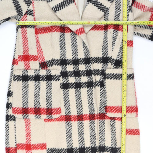 Dorothy Perkins Women Beige Check Wool Blend Mid-Length Coat Size 12