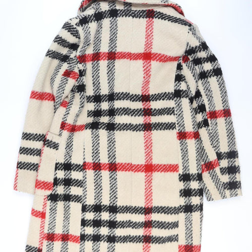 Dorothy Perkins Women Beige Check Wool Blend Mid-Length Coat Size 12