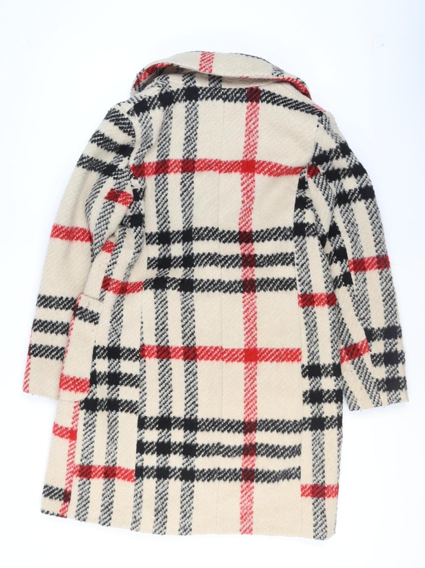 Dorothy Perkins Women Beige Check Wool Blend Mid-Length Coat Size 12