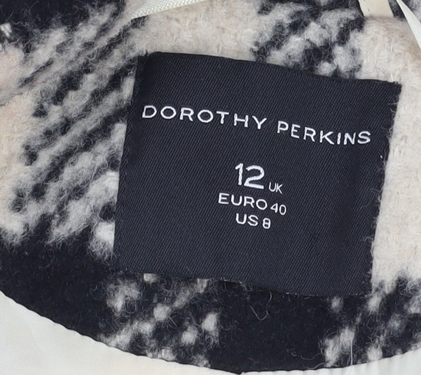 Dorothy Perkins Women Beige Check Wool Blend Mid-Length Coat Size 12