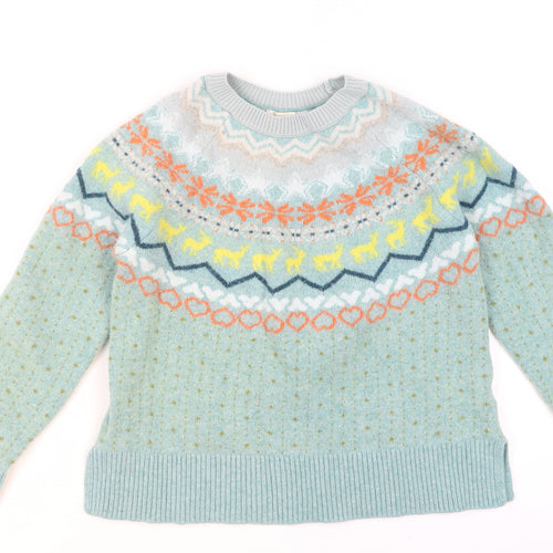 White Stuff Women Blue Fair Isle Wool Jumper UK 12 Winter Knit