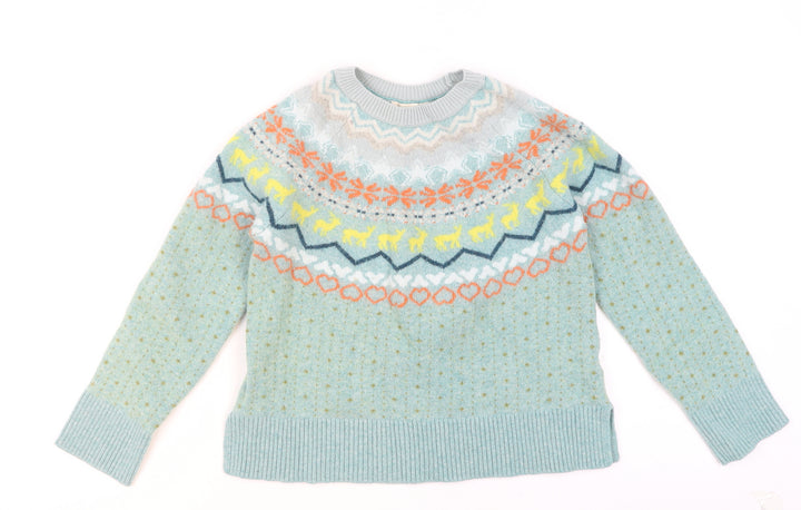 White Stuff Women Blue Fair Isle Wool Jumper UK 12 Winter Knit