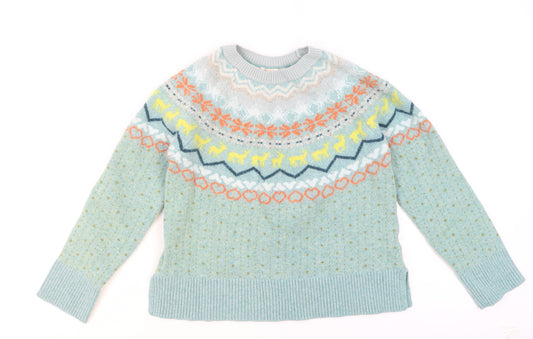 White Stuff Women Blue Fair Isle Wool Jumper UK 12 Winter Knit